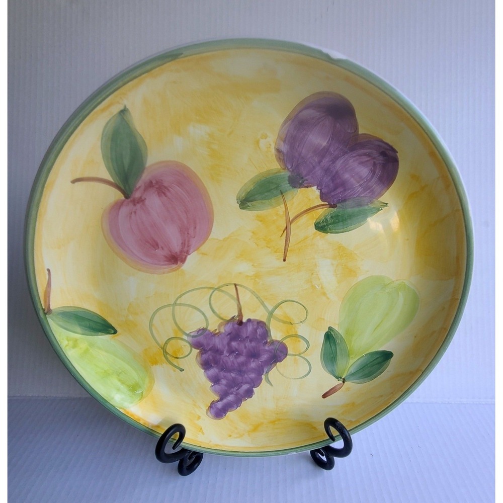 Caleca Italy Frutta Hand Painted Ceramic 11" Yellow Serving Bowl Fruit Motif '07